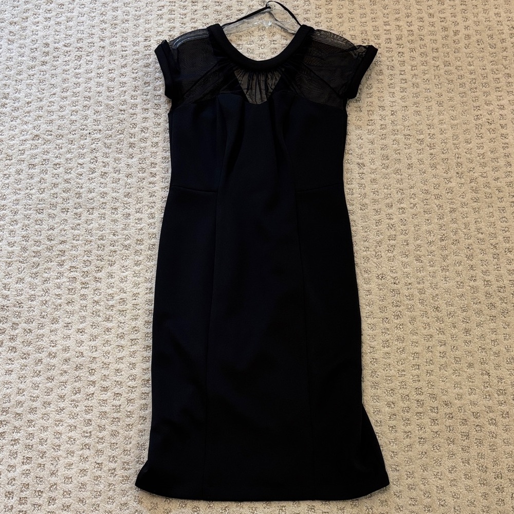 Signature by Robbie Bee Elegant Black Midi Dress with Sheer Details